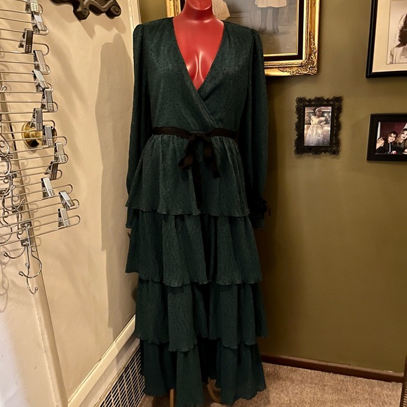 Just Me Emerald Green and Polka Dot tiered Maxi Dress NWOT - Picture 4 of 11